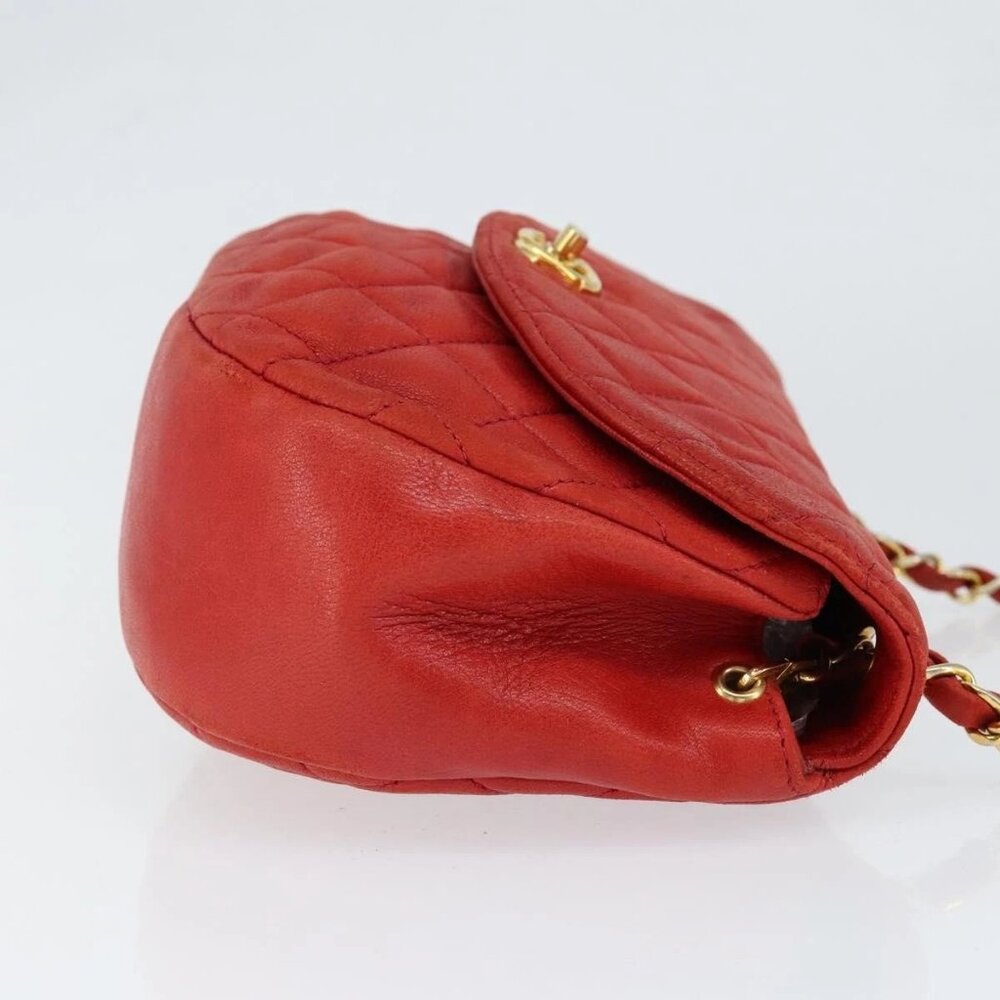 CHANEL Matelasse Chain Shoulder Bag Lamb Skin Red Gold CC Auth 149223 - Picture 4 of 15